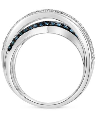 EFFY&reg; Blue & White Diamond Multirow Statement Ring (3/4 ct. t.w.) in 14k White Gold
