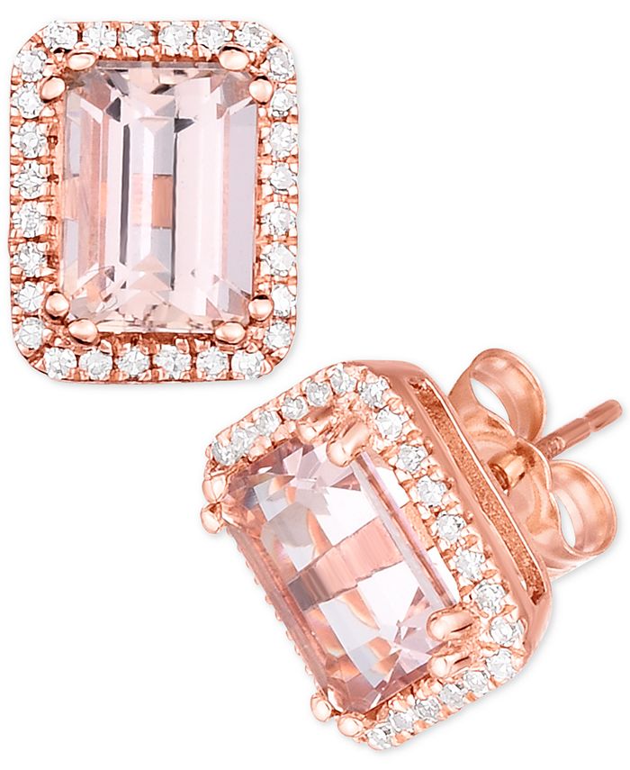 Macy's - Morganite (1-5/8 ct. t.w.) & Diamond (1/6 ct. t.w.) Stud Earrings in 14k Rose Gold