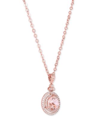 Macy's - Morganite (1-5/8 ct. t.w.) & Diamond (1/4 ct. t.w.) Halo 18" Pendant Necklace in 14k Rose Gold