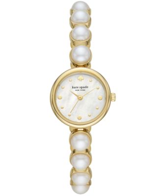kate spade new york Monroe Gold-Tone Stainless Steel & Faux Pearl Bracelet Watch 24mm - Macys