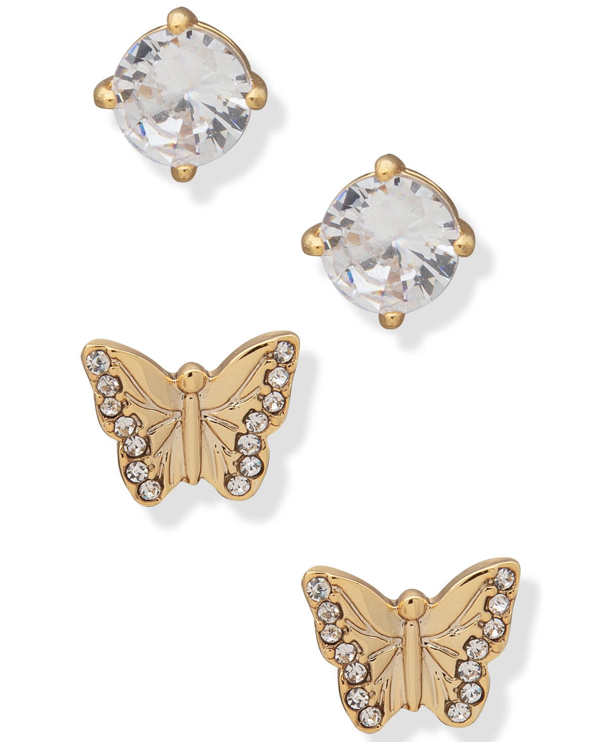 Gold-Tone 2-Pc. Set Crystal Butterfly Stud Earrings - Gold
