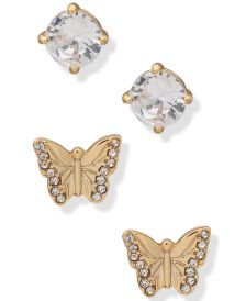 Gold-Tone 2-Pc. Set Crystal Butterfly Stud Earrings 