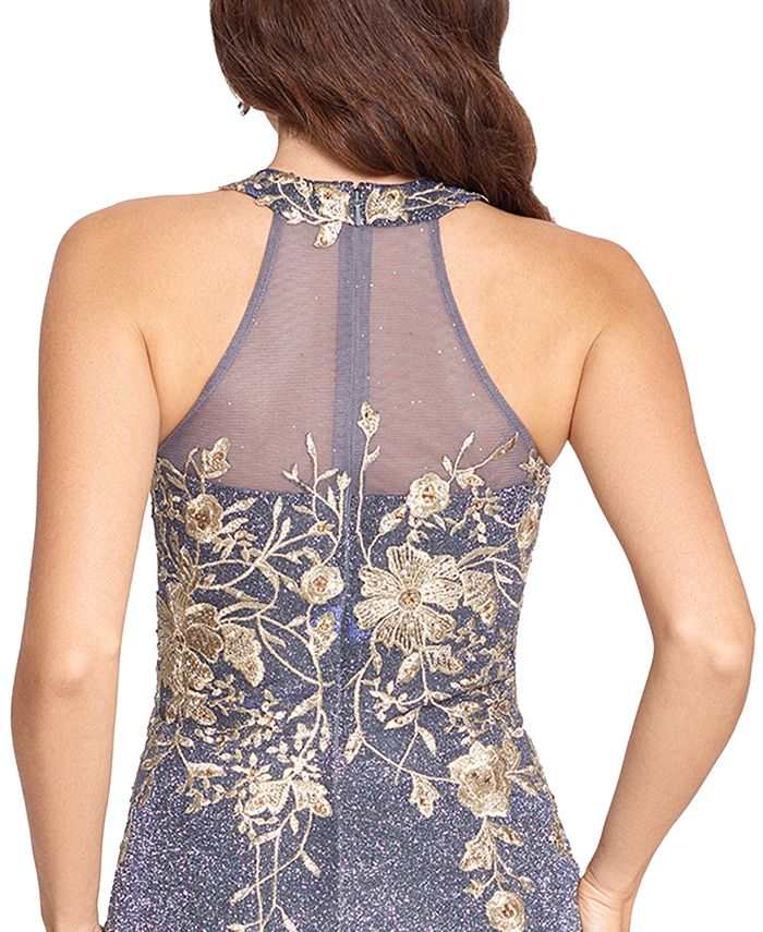 Betsy & Adam Women's Printed Halter Gown Blue Size 16