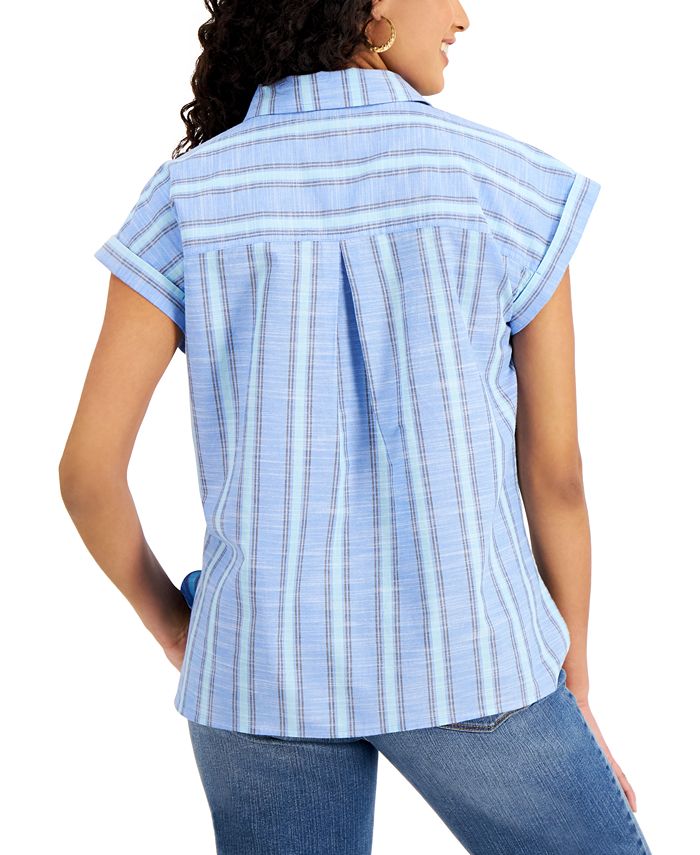 Style & Co Cotton Poplin Striped Camp Shirt, Created for Macy's Macy's