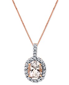 Morganite (1-7/8 ct .t.w.) & Diamond (1/3 ct. t.w.) Halo 18" Pendant Necklace in 14k Rose Gold