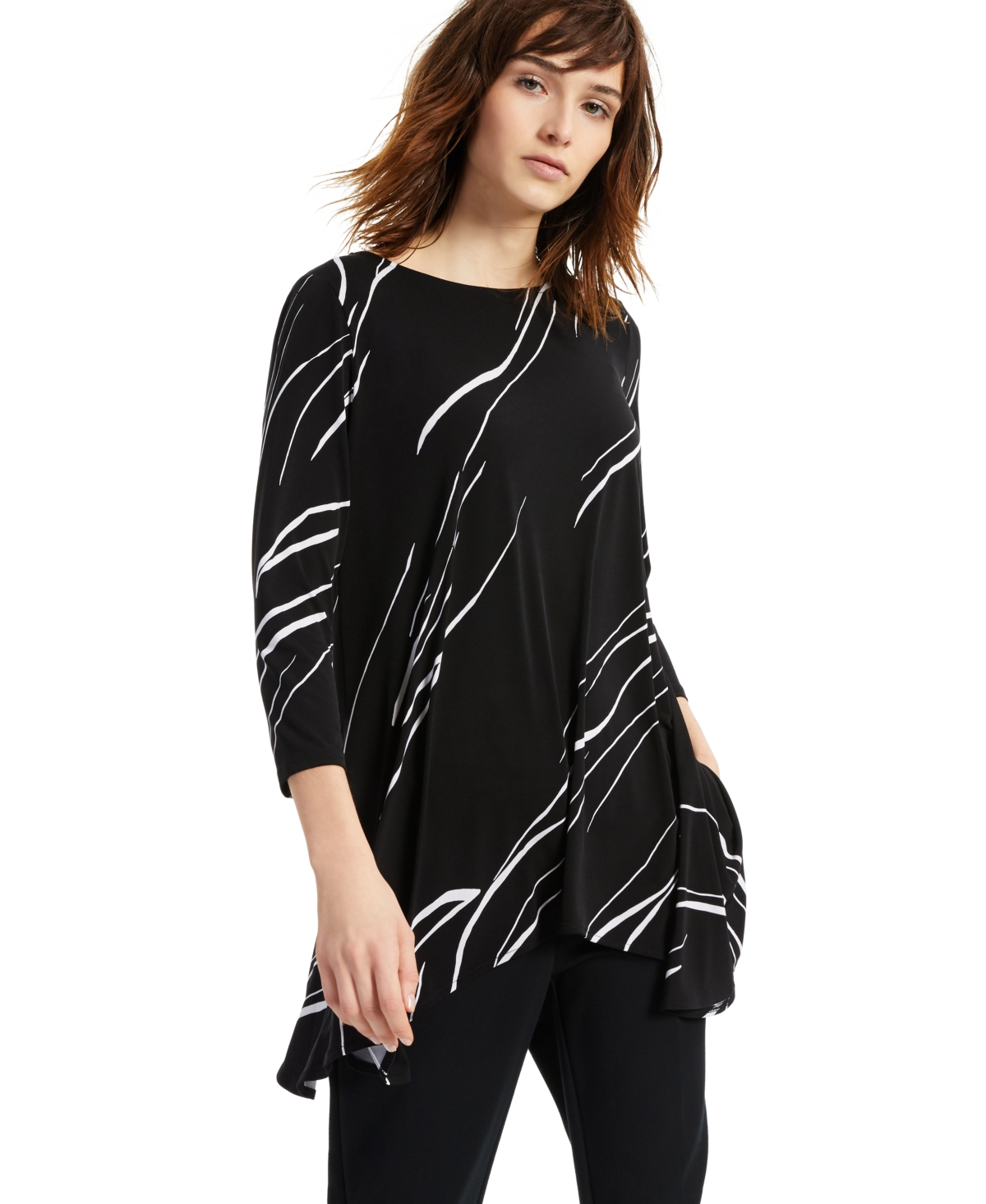 Alfani Women's 3/4 Sleeve High-low Tunic, Created For Macy's In Large  Linear Breeze