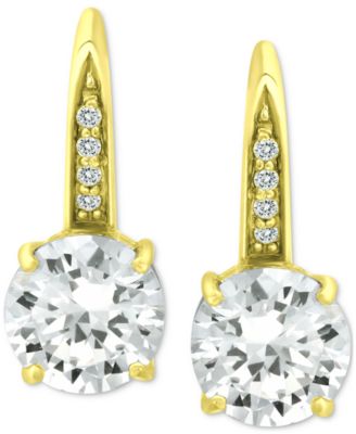 Cubic Zirconia Leverback Earrings in Sterling Silver, 18K Gold Over Sterling Silver
