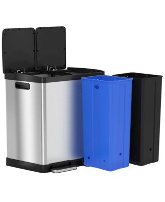 16 Gallon / 61 Liter SoftStep Stainless Steel Combo Step Pedal Kitchen Trash Can and Recycle Bin with Dual Odor Filters