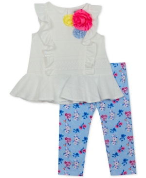 Rare Editions Baby Girls 2-Pc Eyelet Tunic & Floral-Print Leggings Set