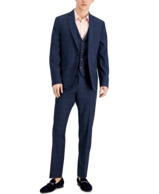 Inc International Concepts Mens Slim Fit Blue Windowpane Plaid Vested Suit Separates Created For Macys In Blue Combo