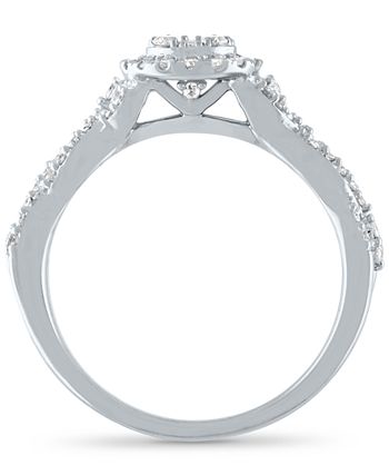Macy's - Diamond Halo Cluster Engagement Ring (1/2 ct. t.w.) in 14k White Gold