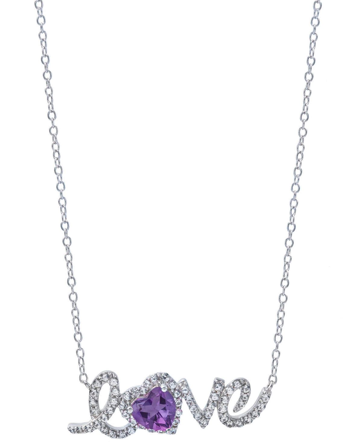 Amethyst (5/8 ct. t.w) and White Topaz (1 ct. t.w) 'Love' Necklace in Sterling Silver - Amethyst