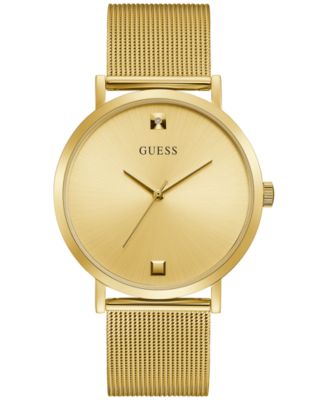 GUESS - Men's Diamond-Accent Gold-Tone Stainless Steel Mesh Bracelet Watch 44mm