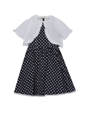 Big Girls Print Poplin Dress with Knit Cardigan Set of 2