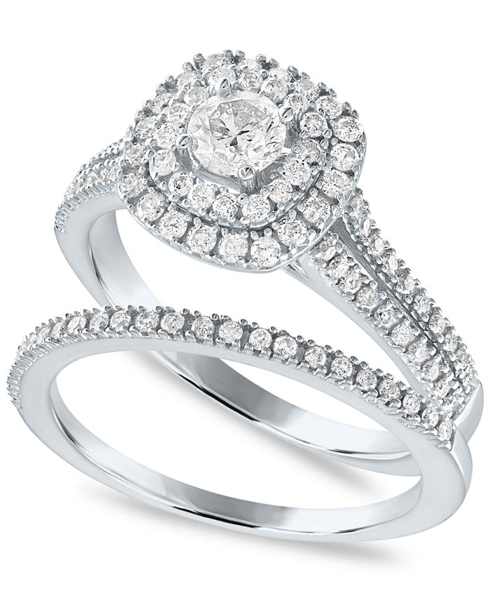 Macy's - Diamond Double Halo Bridal Ring Set (7/8 ct. t.w.) in 14K White Gold