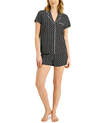 Alfani Printed Notch Collar Pajama Shorts Set, Created for Macy's ...