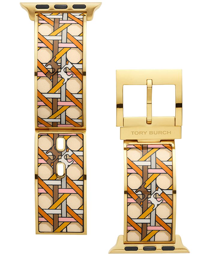 Tory Burch - Women's Multicolor Basket Weave Print Gold-Tone Stainless Steel Bracelet For Apple Watch&reg; Leather Strap 38mm/40mm