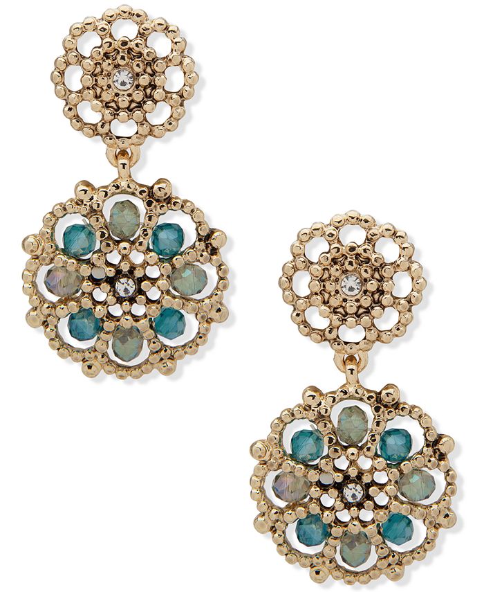 lonna & lilly Gold-Tone Pavé & Bead Filigree Flower Drop Earrings - Macy's