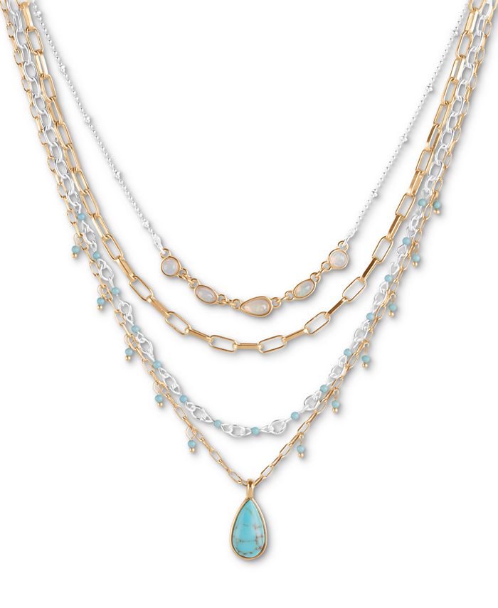 AUTH LUCKY BRAND NWT  SILVER TONE,TURQUOISE SEMIPRECIOUS  DROPS  NECKLACE