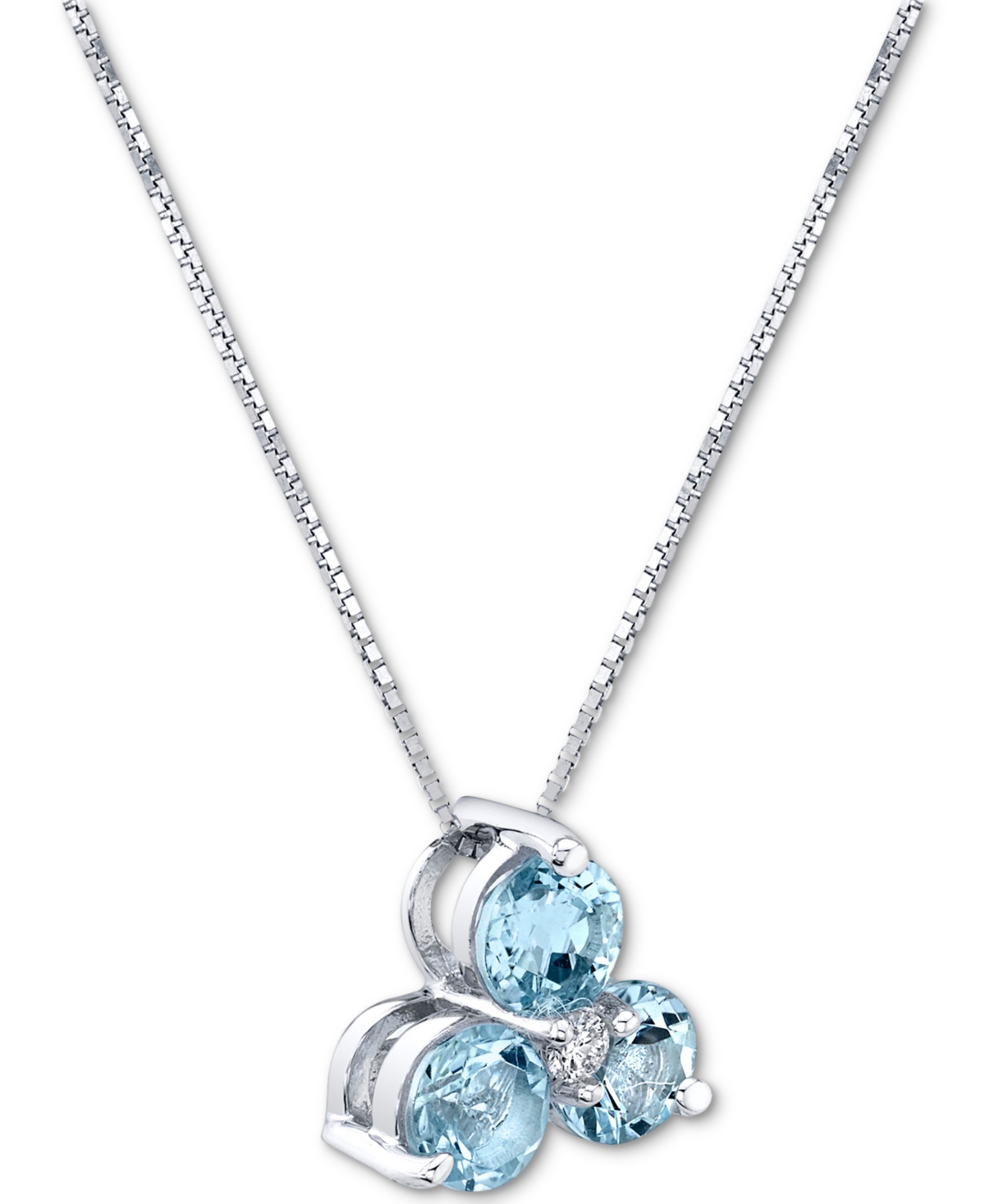 Shop Macy's Aquamarine (3/4 Ct. T.w.) & Diamond Accent Flower 18" Pendant Necklace In 14k White Gold