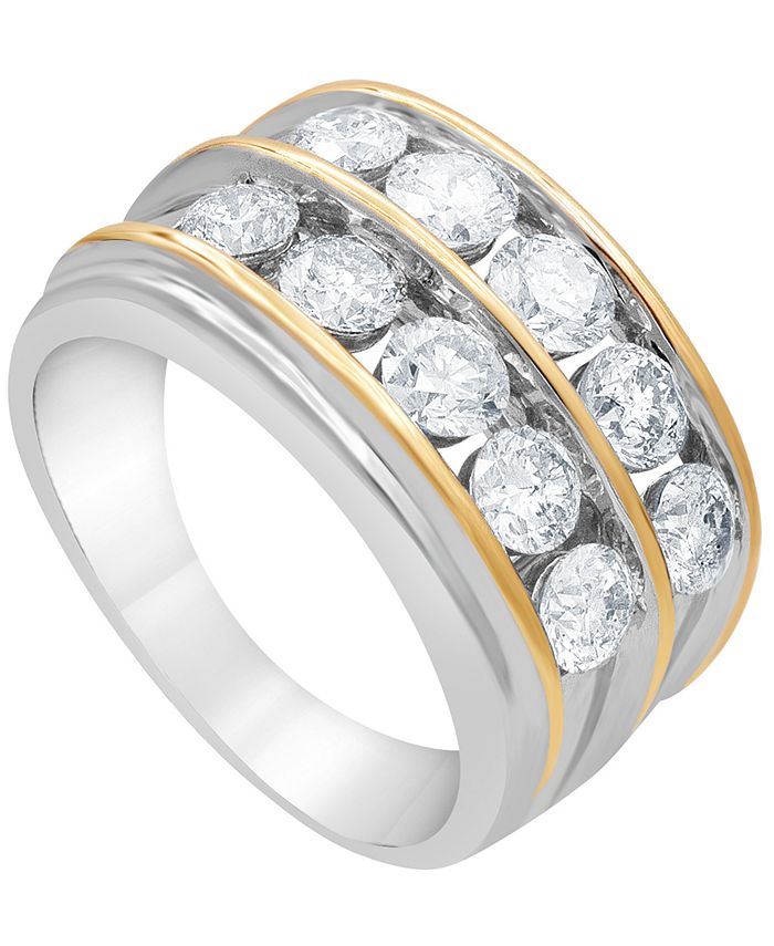 10K Two-Tone White and Yellow Gold 3-Diamond Wedding Band Ring by