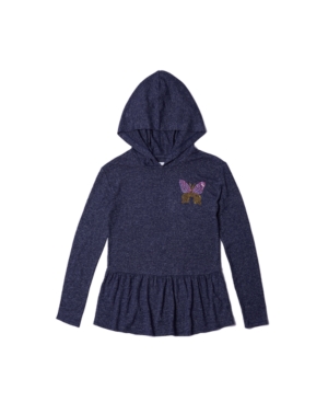 Big Girls Hooded Long Sleeve Peplum Snit Top