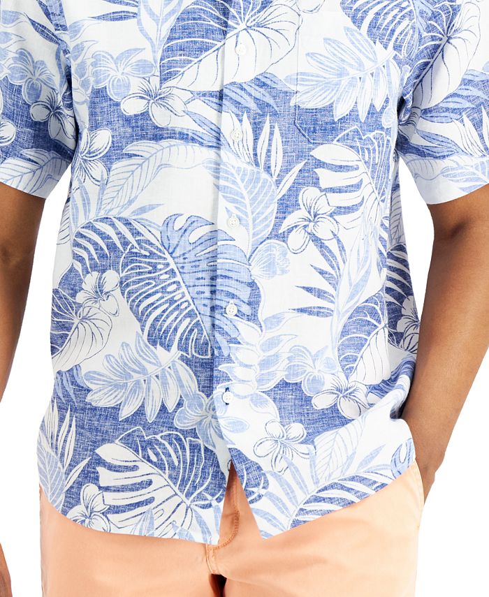 Tommy Bahama Men's True Blue Fronds Stretch Leaf-Print Shirt - Macy's