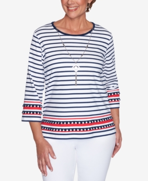 ALFRED DUNNER PETITE ANCHOR'S AWAY BORDER-STRIPE & NECKLACE