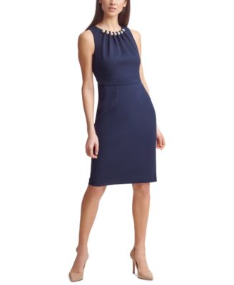 Jessica Howard Petite Imitation-Pearl Scuba-Crepe Sheath Dress - Macy's