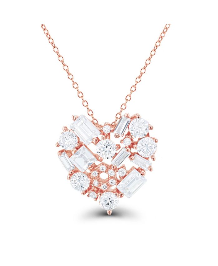 Cubic Zirconia Scattered Cluster Heart 18" Pendant Necklace in Sterling