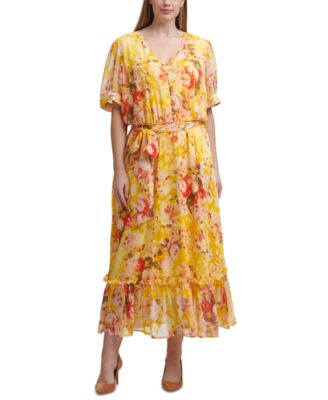 calvin klein yellow floral dress