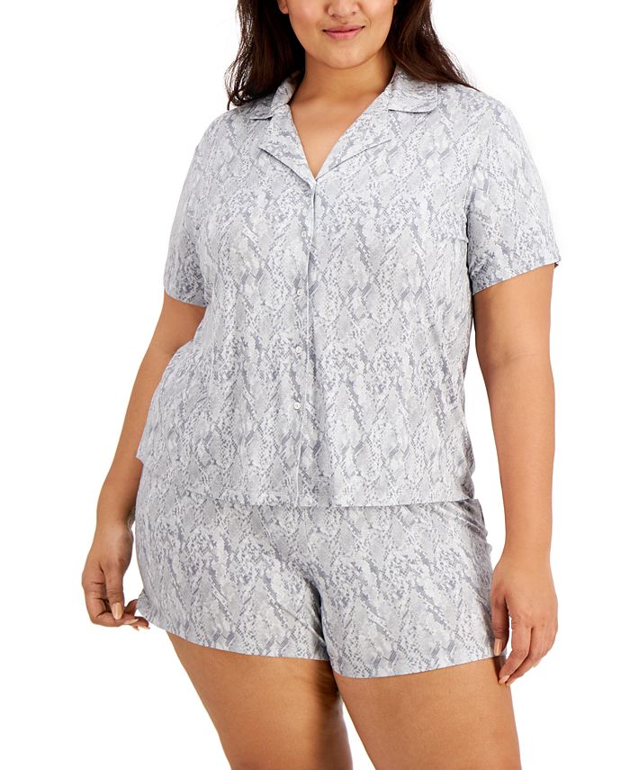 Inc International Concepts Plus Size Printed Knit Pajama Shorts Set