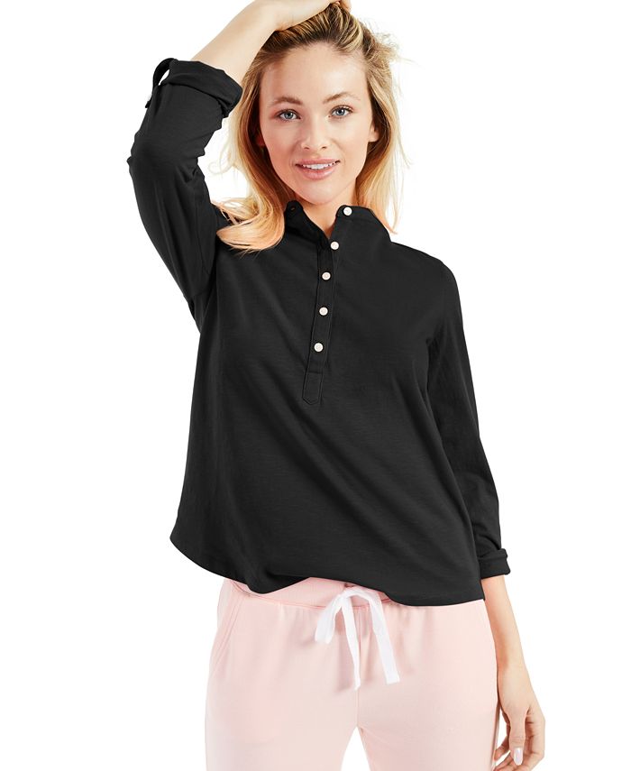 Style & Co Cotton CuffedSleeve Henley Top, Created for Macy's Macy's