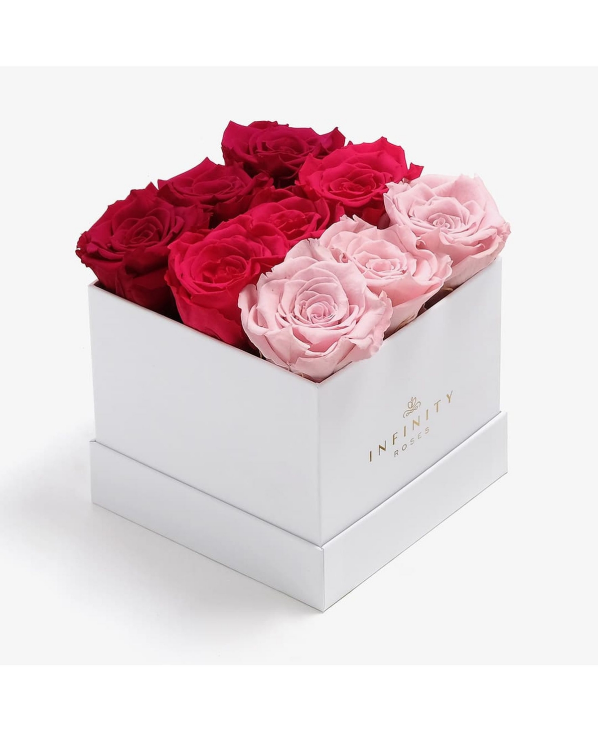 Square Box of 9 Pink Ombre Real Roses Preserved To Last Over A Year - Pink