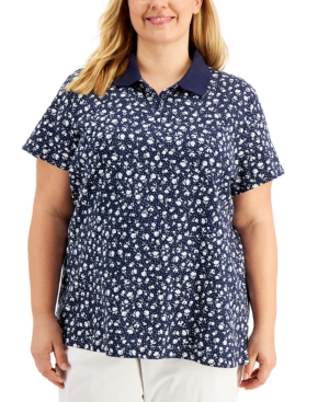 Karen Scott Plus Size Printed Polo Shirt Created for Macy's