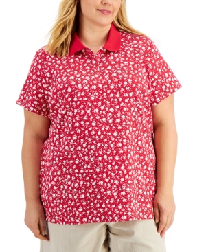 Karen Scott Plus Size Printed Polo Shirt Created for Macy's