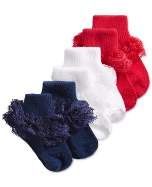 First Impressions Kids' Baby Girls 3-pack Lace Anklet Socks, Created For Macy's In Cherry Flame