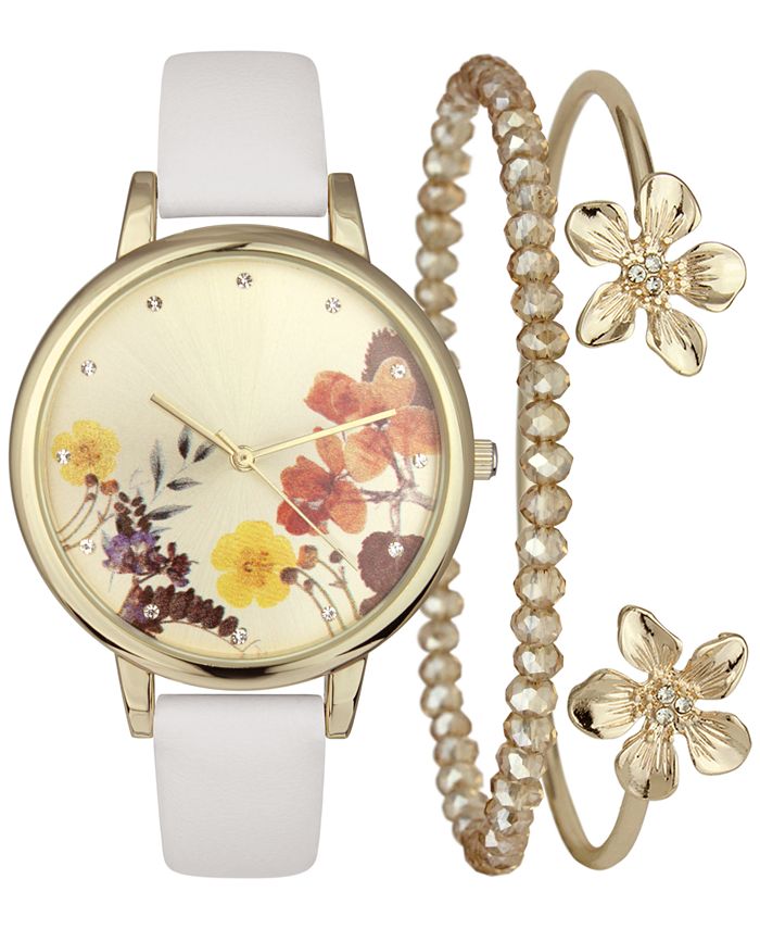 INC International Concepts Women's White Strap Watch 38mm & GoldTone