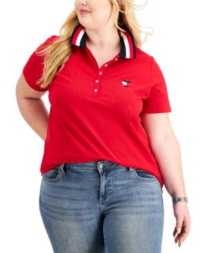 Tommy Hilfiger Plus Size Stripe-Collar Polo