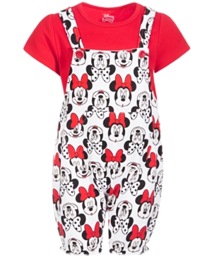 Disney Baby Girls 2-Pc Minnie Mouse Shortall & T-Shirt Set