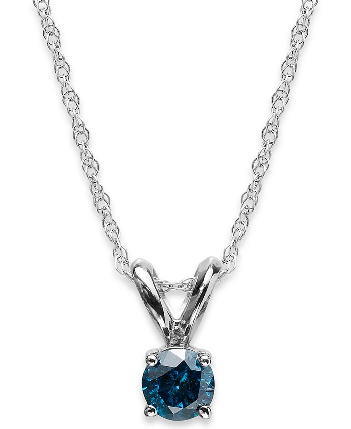 Macy's - 10k White Gold Blue Diamond Pendant Necklace (1/5 ct. t.w.)