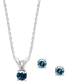 10k White Gold Blue Diamond Necklace and Earring Set (1/4 ct. t.w.)