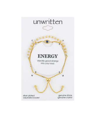 Gold Flash-Plated Genuine White Quartz Evil Eye Multi-Strand Adjustable Bolo Bracelet