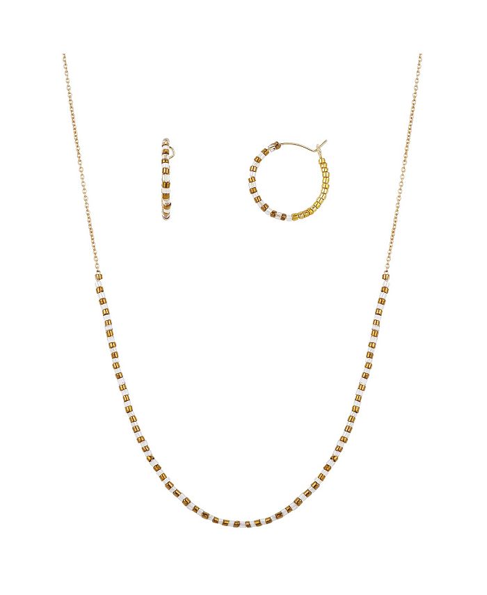 Unwritten - Gold Flash Plated Bead Necklace and Hoop Set
