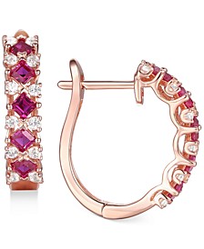 Ruby (7/8 ct. t.w.) & Diamond (1/3 ct. t.w.) Hoop Earrings in 14k Rose Gold (Also in Emerald)