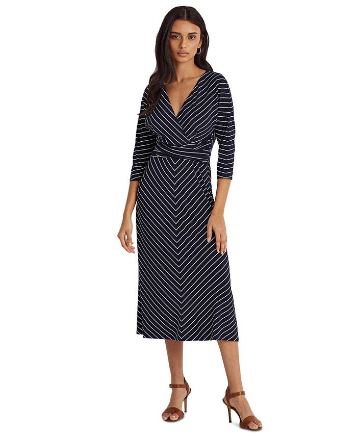 Lauren Ralph Lauren Striped Jersey Elbow-Sleeve Dress - Macy's