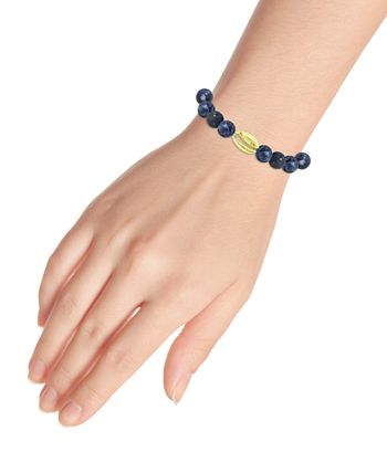 Macy's - Genuine Stone Bead Puka Cowrie Shell Stretch Bracelet in Fine Silver Plate or Gold Plate