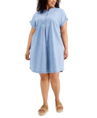 Style & Co Plus Size Chambray Camp Shirtdress, Created for Macy's - Macy's