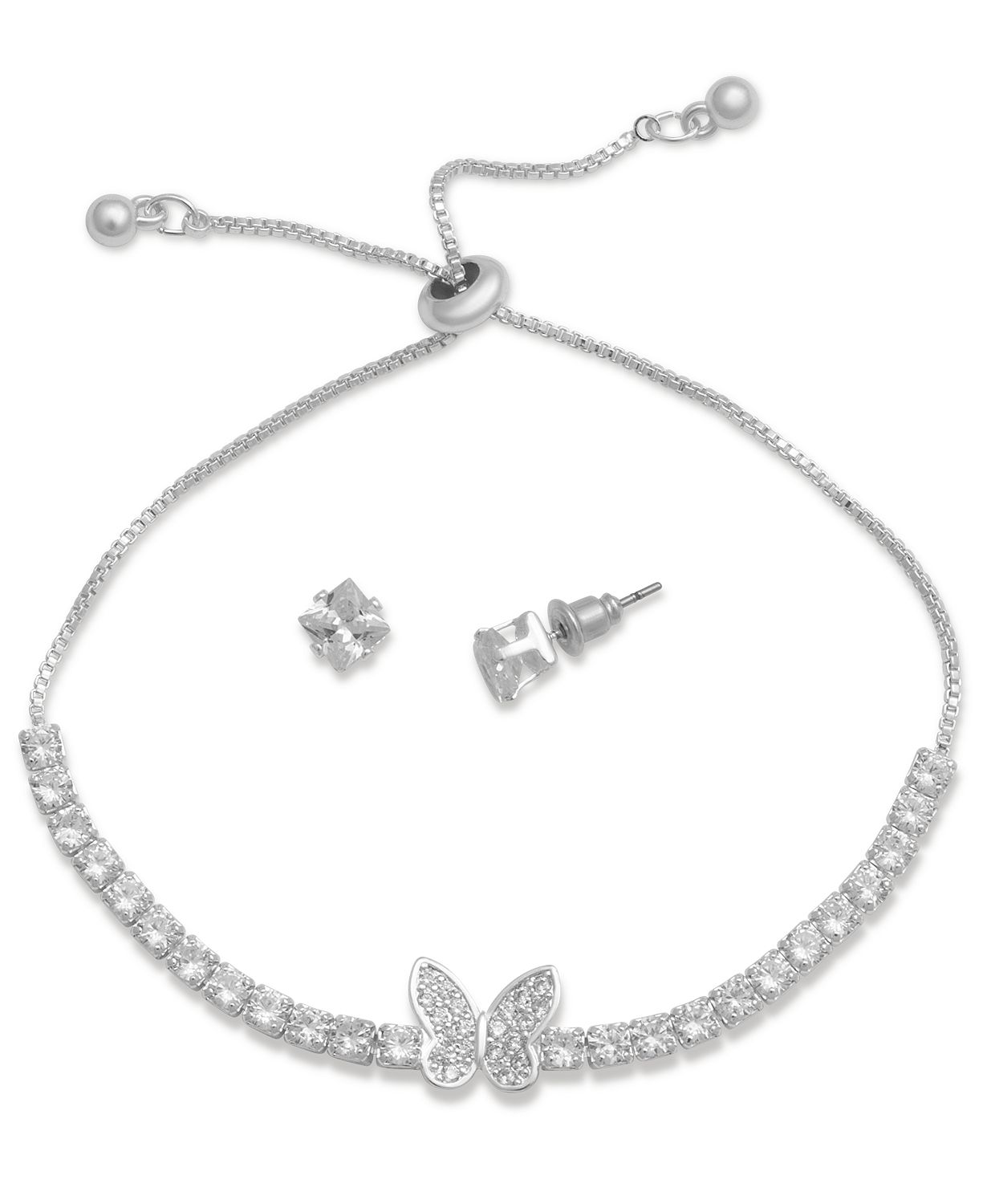 Cubic Zirconia Butterfly Bracelet and Stud Earring Set