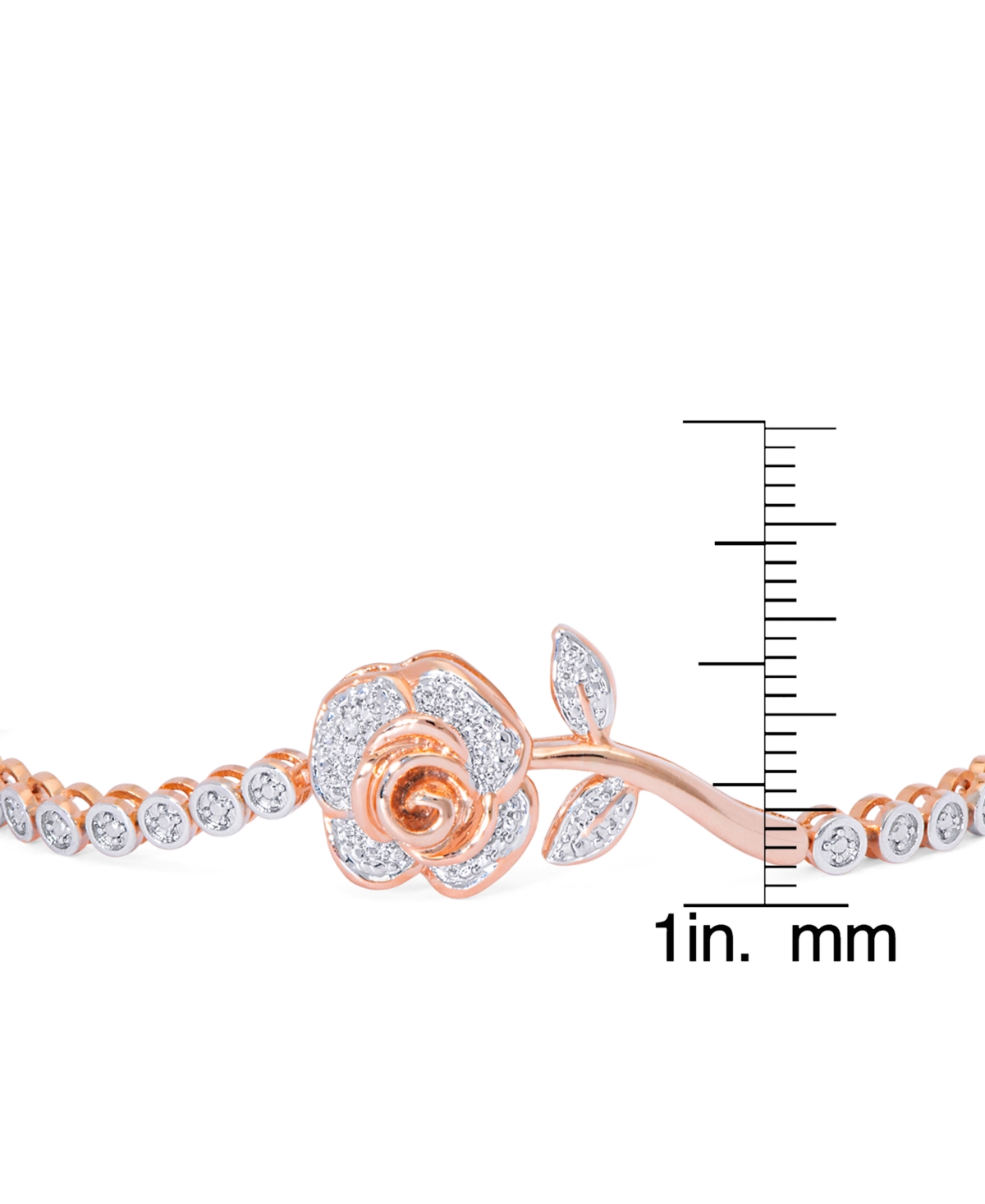 Diamond Accent Rose Flower Adjustable Bolo Bracelet Plate or Gold Plate - Rose Gold